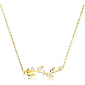 Náhrdelník Diamantový náhrdelník ze žlutého 14K zlata - stonek s hladkými a briliantovými listy