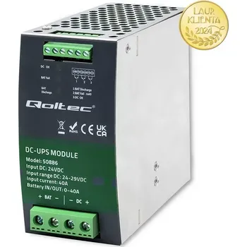 stmívač Qoltec 50886 | DC-UPS modul na DIN lištu 24 V / 40 A – automatické zálohování z baterie (Qoltec Modul DC UPS na DIN lištu poskytuje spolehlivý zdroj napájení v nouzových situacích. Tento modul, navržený speciálně pro montáž na DIN lištu, se snadno integru