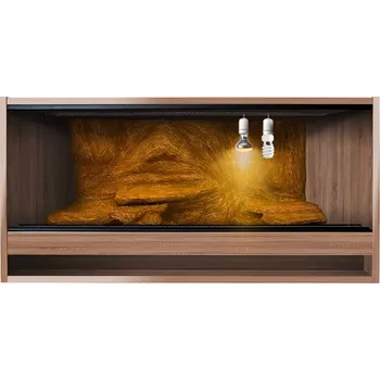 Teraristika ReptiEye Terárium z lamina 100x60x60 tmavý dub s 3D stěnou vybavené – varianta F Varianta terária: terárium + UVB žárovka, halogen a zářivka