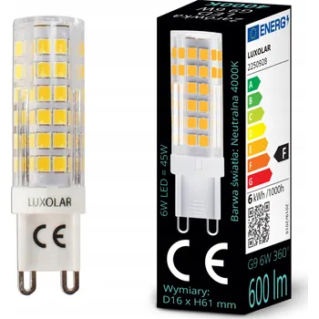 Žárovka LED žárovka Luxolar G9 6 W 600 lm neutrální bílá 4000 K trubicová