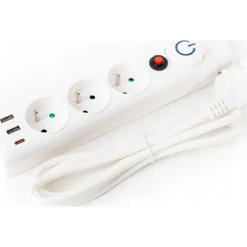 Napájecí kabel Prodlužovací Kabel přívod s přepěťovou ochranou, lištový PLATINET 1,5 m 3 ks zásuvek černý