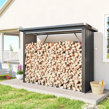 Outsunny Regál na palivové dřevo tmavě šedý