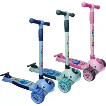 Koloběžka Dětská skládací koloběžka DELFÍN, LED svítící kolečka a postranní diody, výška 63 až 80cm