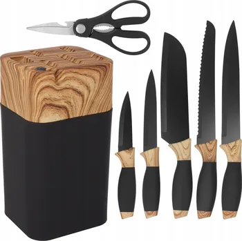 Kuchyňský nůž UNIVERZÁLNÍ SADA 5 KUCHYŇSKÝCH NOŽŮ + BROUSEK NA NOŽE A NŮŽKY, 8 DÍLŮ
