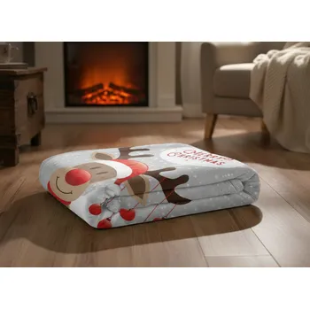 deka Vánoční deka mikrovláknová MERRY CHRISTMAS šedá 150x200 cm Mybesthome