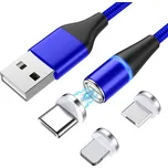 W-Star MG3BL2 - Magnetický USB kabel 3v1, USBC, micro USB, lightning, 5A, Led, modrá 2m