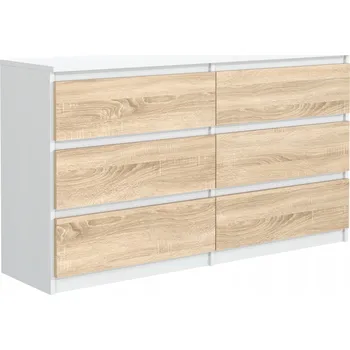 Komoda Komoda Meble Masztalerz bílá dub sonoma 6 zásuvek 120 cm laminovaná deska