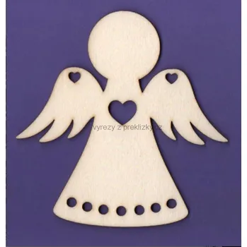 Vánoce Dřevěný výřez, andělíček na vyplétání, se srdíčky, VELKÝ, cca 12,1 x 12,1 cm, 1ks