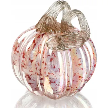 Obraz Skleněná ozdobná figurka ve tvaru dýně, podzimní dekorace 11 cm, růžová