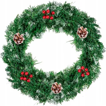 Vánoční dekorace VĚNEC Vánoční Dekorace dekorace na DVEŘE STŮL, umělý VĚNEC 40 cm zelená/červená/hnědá