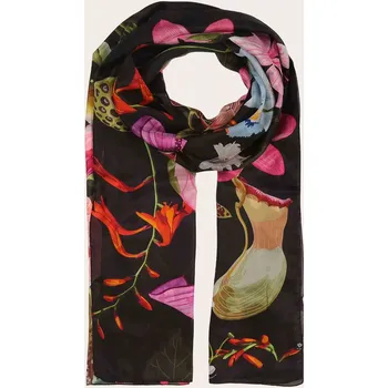 Šála Šátek Fraas 622007 černý s květy dlouhý