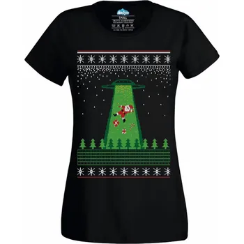 Dámské tričko Dámské tričko Únos Santy Clause UFO Ugly Sweater (Velikost: M, Barva: Černá)