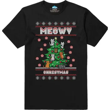 Pánské tričko Pánské tričko Kočičí Vánoce Meowy Christmas (Velikost: XXL, Barva: Černá)