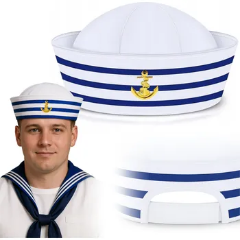Čepice Čepice Korbi námořník bílá s modrými pruhy a zlatou kotvou