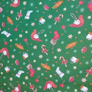 Bavlněná vánoční látka vánoce na zelené 150 cm EU