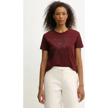 Dámské tričko Bavlněné tričko Guess MENA V5BI07.K8FQ4 burgundské 83X, vel. XS