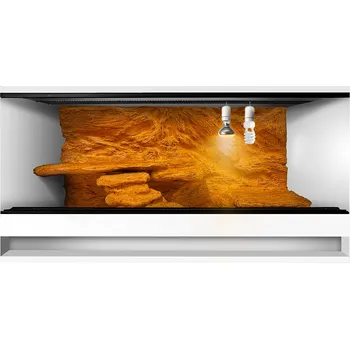 Teraristika ReptiEye Terárium z lamina 80x50x50 bílý s 3D stěnou vybavené – varianta B Varianta terária: terárium + UVB žárovka, halogen a zářivka