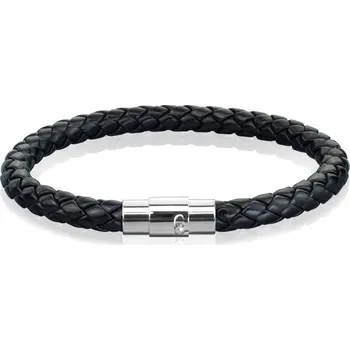 Náramek Kožený náramek proplétaný černý, délka 21,5 cm