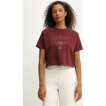 Dámské tričko Tričko Guess FABIA dámské, vínová barva, V5BI01 K1891 V5BI01.K1891 83X, vel. XXS