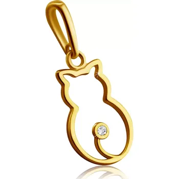 Přívěsek Přívěsek ze 14K žlutého zlata - obrys sedící kočky, čirý kulatý briliant v objímce