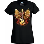 Dámské tričko Ohnivá Kytara s Křídly (Velikost: M, Barva: Černá)
