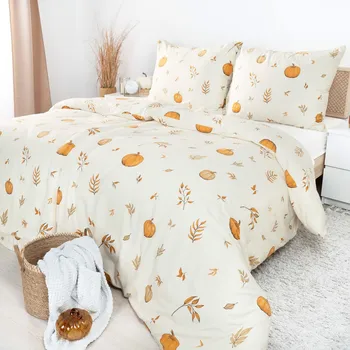 Povlečení Goldea Flanelové povlečení - Podzimní dýně a lístky 140 x 200, 70 x 90 cm zip