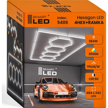 LED Lampa Hexagon Stropní Panel Osvětlení do Garáže Dílny 484 x 243 cm