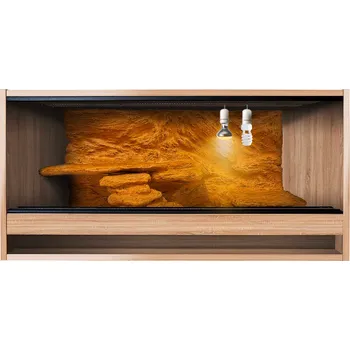 Teraristika ReptiEye Terárium z lamina 80x50x50 světlý dub s 3D stěnou vybavené – varianta H Varianta terária: terárium + UVB žárovka, halogen a zářivka