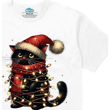 Pánské tričko Wolken.cz Pánské tričko Svítící Vánoční Kočka Bílá XL