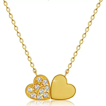 Náhrdelník Diamantový náhrdelník ze žlutého 14K zlata - spojená malá srdce, čiré brilianty