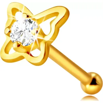 Piercing Diamantový piercing do nosu ze 14K žlutého zlata - kontura motýla s briliantem, 1,75 mm