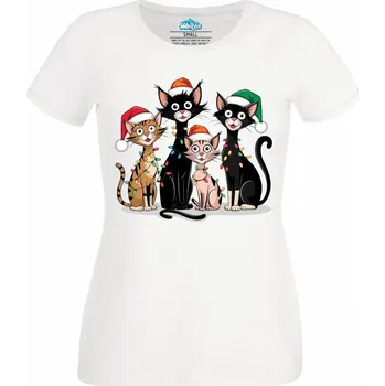 Dámské tričko Kočky ve Vánočních Čepicích (Velikost: 4XL, Barva: Bílá)