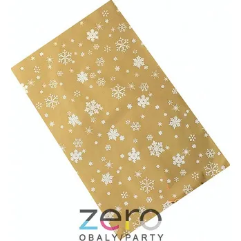 Dárková taška Sáček PP 30x48 cm - VÁNOCE (vánice) - transp. se zlatým pozadím a tiskem vloček