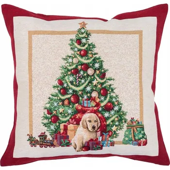 Povlak na dekorativní polštářek Vánoční povlak na polštář Štěně u stromečku 45x45 cm