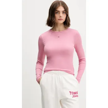 Dámské tričko Tričko s dlouhým rukávem Tommy Jeans dámské, modrá barva, DW0DW17387 39X, vel. XXS