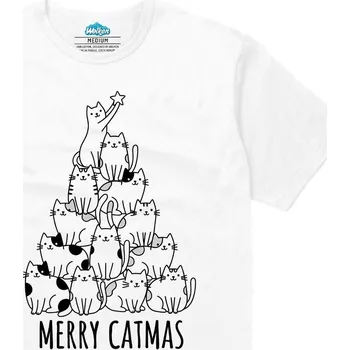 Pánské tričko Pánské tričko Kočičí Stromeček Merry Catmas (Velikost: 4XL, Barva: Bílá)