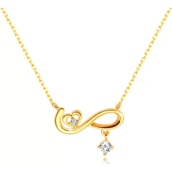 Náhrdelník Diamantový náhrdelník ze 14K žlutého zlata - symbol nekonečna, srdíčko, brilianty