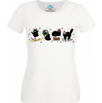 Dámské tričko Dámské tričko Zlobivá Vánoční Kočka (Velikost: L, Barva: Bílá)