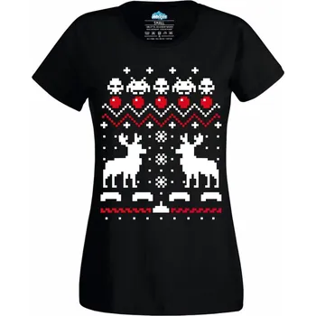 Dámské tričko Dámské tričko Vánoční Jeleni (Velikost: L, Barva: Černá)