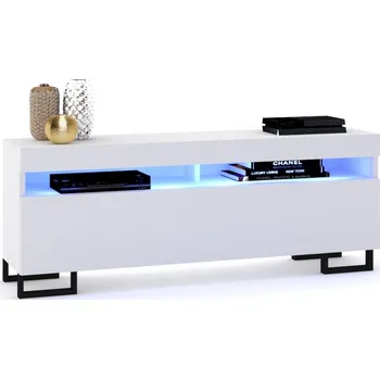 Komoda TV stolek / Komoda Play Bílá, Černé nohy + LED