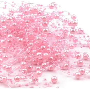 Perličky na silonu 7mm - pastelově růžová - délka 130mm