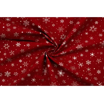 Bavlněné plátno stříbrné vločky s puntíky na červené