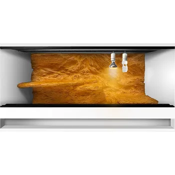 Teraristika ReptiEye Terárium z lamina 110x50x50 bílý s 3D stěnou vybavené – varianta D Varianta terária: terárium + UVB žárovka, halogen a zářivka