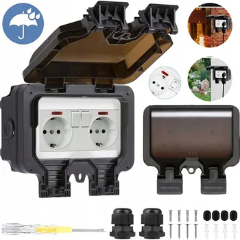 Elektrická zásuvka DVOJITÁ VENKOVNÍ ELEKTRICKÁ ZÁSUVKA VODOTĚSNÁ DO KOUPELEN ZAHRADNÍ