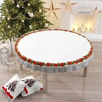 ubrus Ubrus na Vánoce Červeň s vánočním motivem, tištěný, průměr 140 Cm