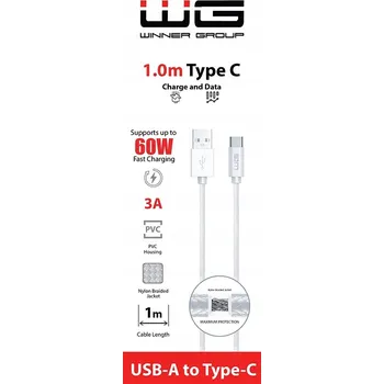 Datový kabel Kabel WG USB - USB typ C 1 m bílý