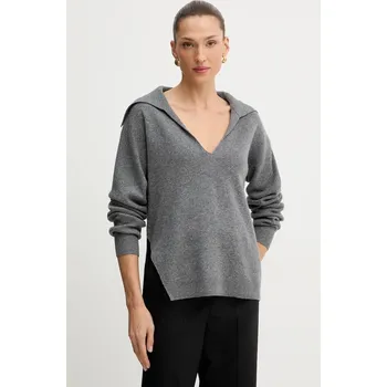 Dámský svetr Vlněný svetr BOSS Flanola šedá barva, s golfem, 50547882 90X, vel. XS