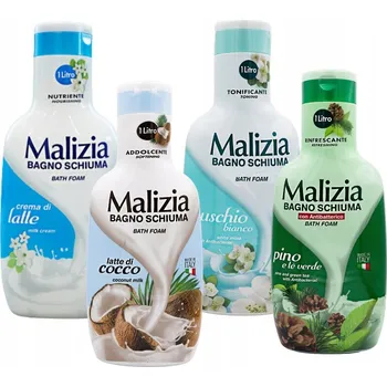 Koupelová kosmetika MALIZIA 4x italská pěna do koupele BESTSELLER LATTE, BOROVICE, MUSCHIO, KOKOS