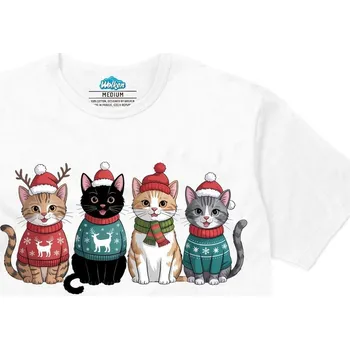 Pánské tričko Pánské tričko Čtyři Vánoční Kočky (Velikost: S, Barva: Bílá)