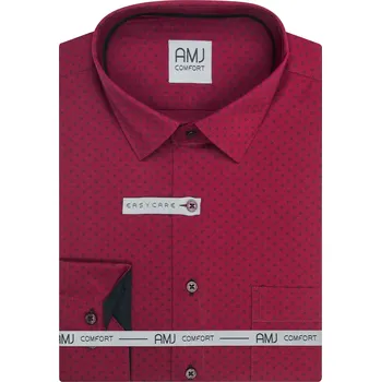 Pánská košile Pánská košile AMJ bavlněná, vínová květinovaná VDSBR1483, dlouhý rukáv, slim fit, vel. 45